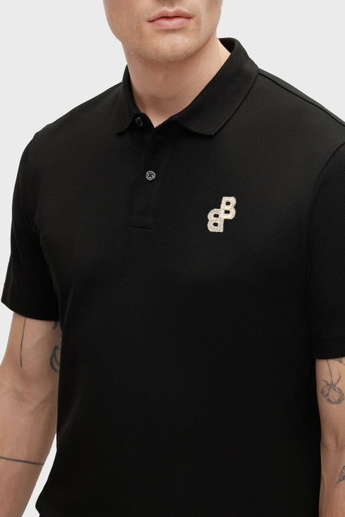 HUGO BOSS REGULAR-FIT POLO SHIRT WITH EMBROIDERED LOGO | BLACK